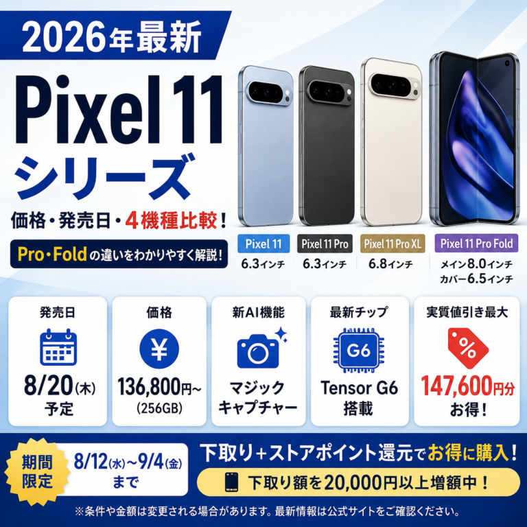 【2026年最新】Pixel 11価格・発売日・4機種比較!Pro・Foldの違い